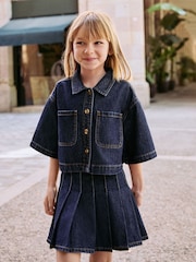 Dark Wash Denim Shirt and Pleated Skirt Set (3-16yrs) - Image 1 of 14