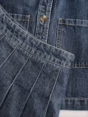 Dark Wash Denim Shirt and Pleated Skirt Set (3-16yrs) - Image 8 of 14