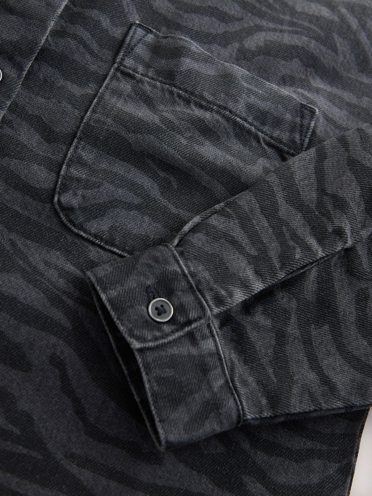 Grey/Black Zebra Animal Denim Shirt (3-16yrs) - Image 8 of 8
