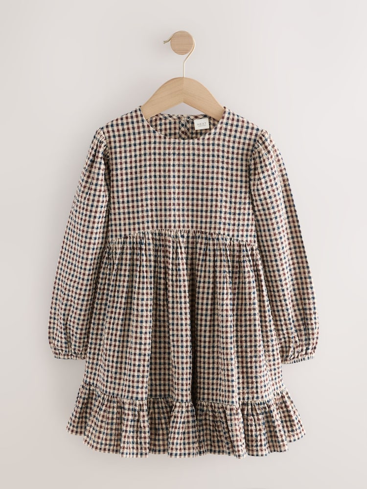 Neutral Gingham Tiered Dress (3-16yrs) - Image 1 of 8