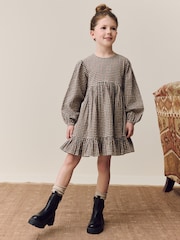 Neutral Gingham Tiered Dress (3-16yrs) - Image 5 of 8