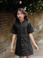 Black Denim Fitted Dress (3-16yrs) - Image 1 of 9