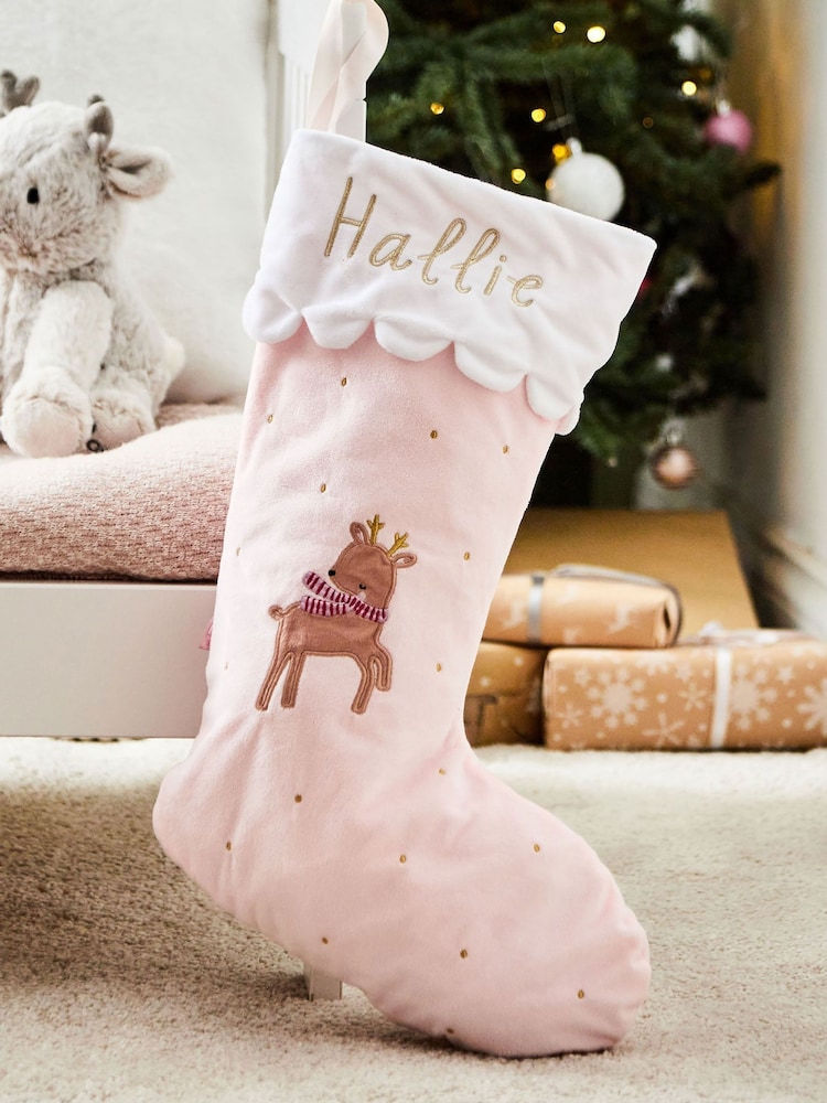 Personalised Pink Christmas Reindeer Stockings by My 1st Years - Image 1 of 4