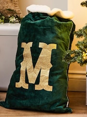 Personalised Initial Green Velvet Christmas Gift Sack by My 1st Years - Image 1 of 4