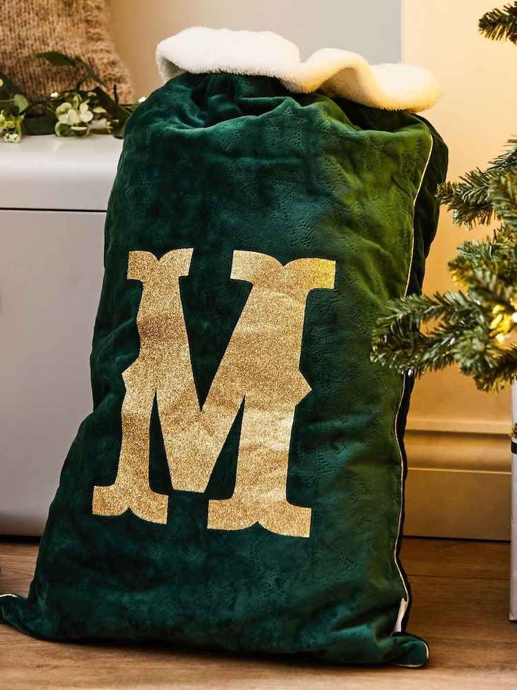 Personalised Initial Green Velvet Christmas Gift Sack by My 1st Years - Image 1 of 4