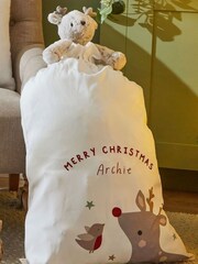 Personalised Robin & Reindeer Canvas Christmas Gift Sack by My 1st Years - Image 1 of 4
