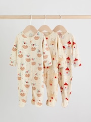 Ecru Baby Christmas Popper Sleepsuits 3 Pack (0mths-2yrs) - Image 1 of 14
