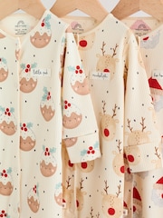 Ecru Baby Christmas Popper Sleepsuits 3 Pack (0mths-2yrs) - Image 7 of 14