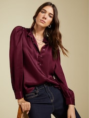 Baukjen Red Evelyn Satin Frill Neck Blouse - Image 1 of 4