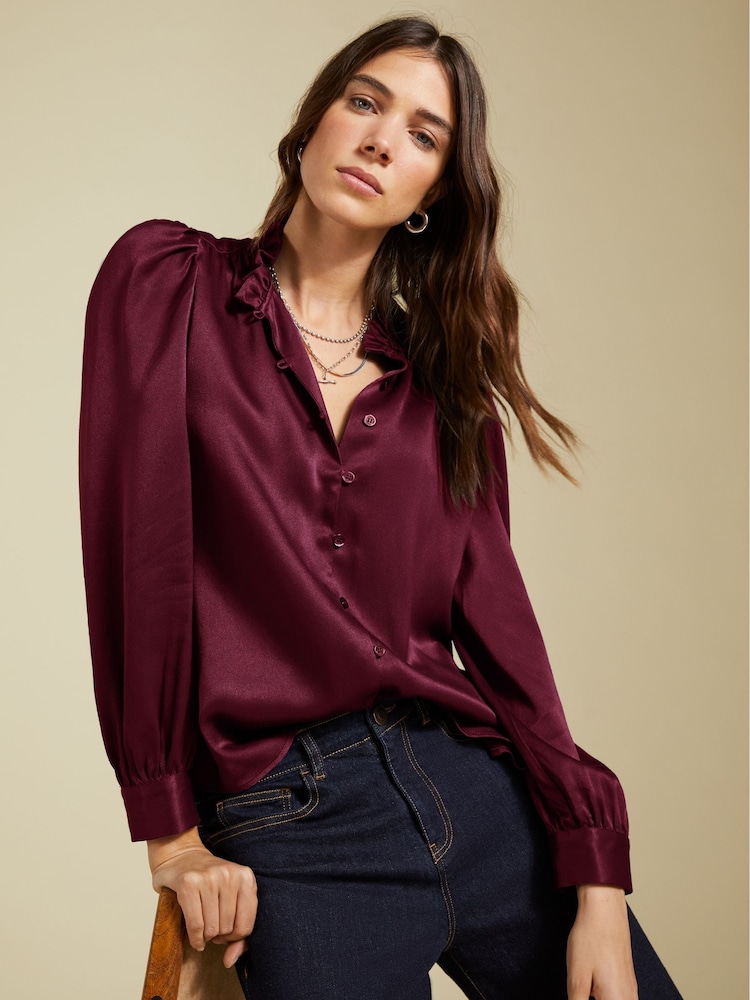 Baukjen Red Evelyn Satin Frill Neck Blouse - Image 1 of 4