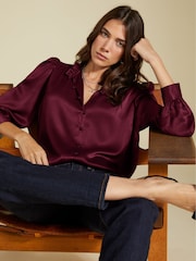 Baukjen Red Evelyn Satin Frill Neck Blouse - Image 2 of 4