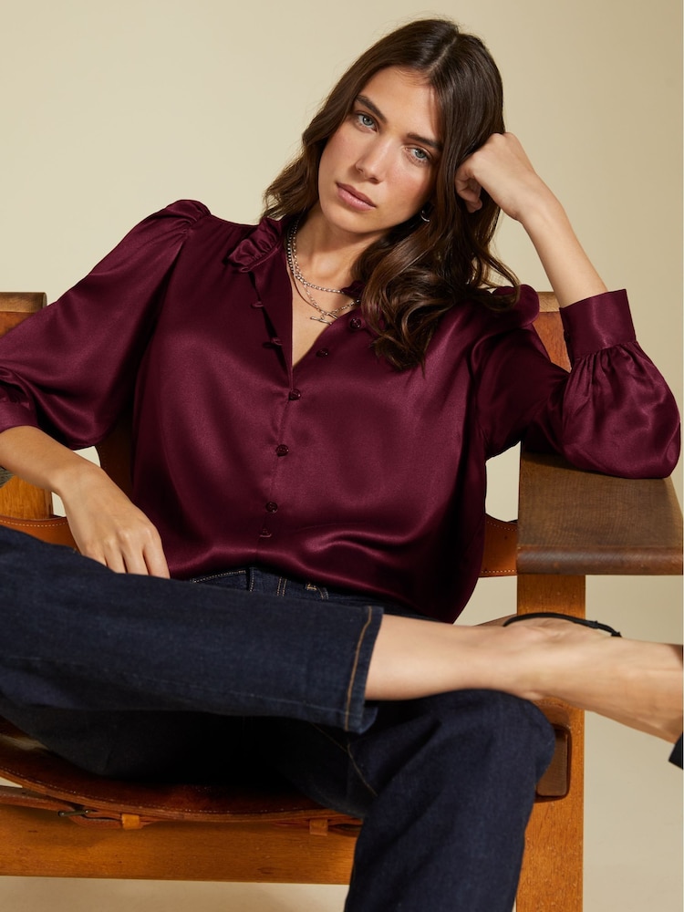 Baukjen Red Evelyn Satin Frill Neck Blouse - Image 2 of 4