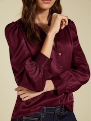 Baukjen Red Evelyn Satin Frill Neck Blouse - Image 3 of 4