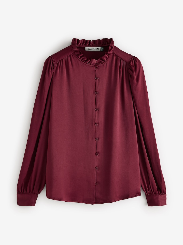 Baukjen Red Evelyn Satin Frill Neck Blouse - Image 4 of 4