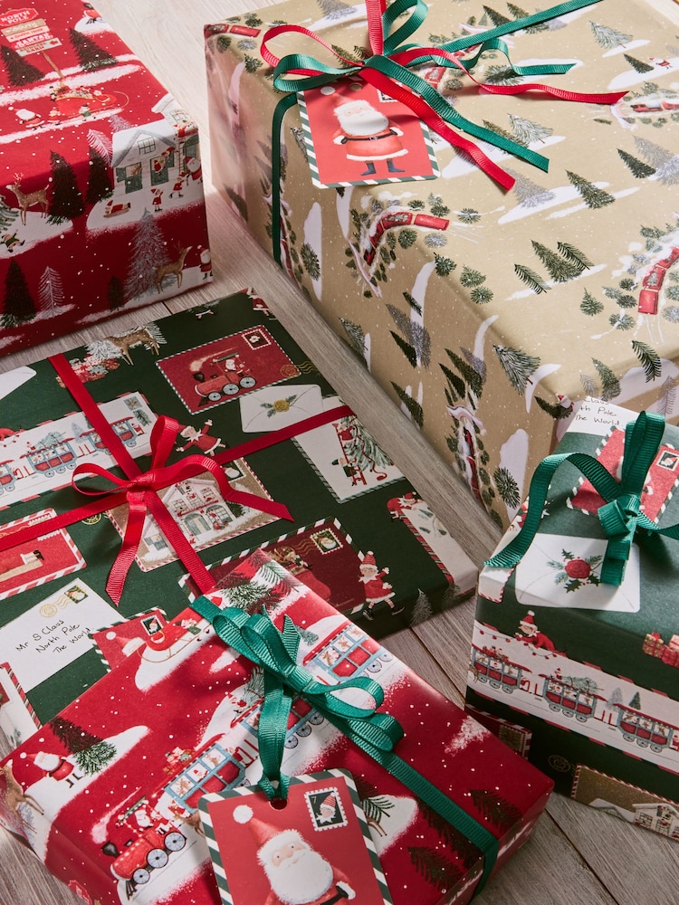 Red / Green Santa Set of 3, 3m Christmas Wrapping Paper - Image 2 of 3 Red / Green Santa Set of 3, 3m Christmas Wrapping Paper - Image 2 of 3