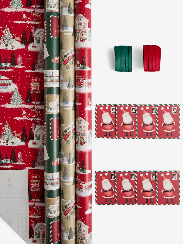 Red / Green Santa Set of 3, 3m Christmas Wrapping Paper - Image 3 of 3