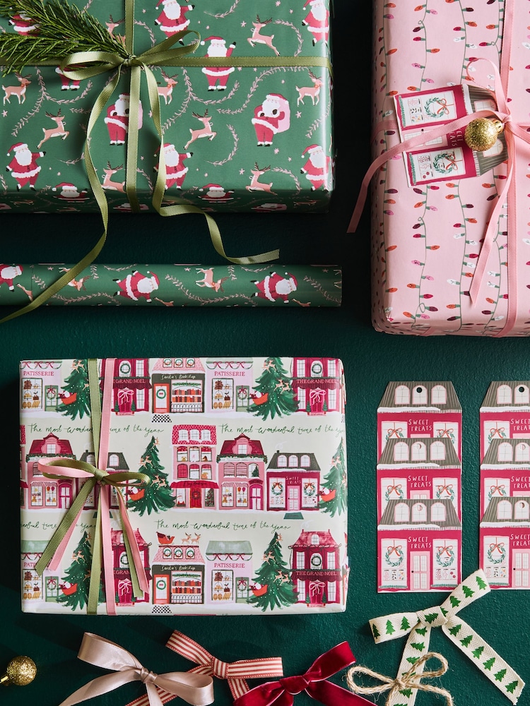 Pink Santas Patisserie Set of 3, 3m Christmas Wrapping Paper - Image 1 of 3 Pink Santas Patisserie Set of 3, 3m Christmas Wrapping Paper - Image 1 of 3