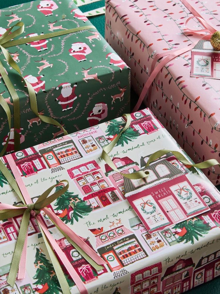 Pink Santas Patisserie Set of 3, 3m Christmas Wrapping Paper - Image 2 of 3 Pink Santas Patisserie Set of 3, 3m Christmas Wrapping Paper - Image 2 of 3