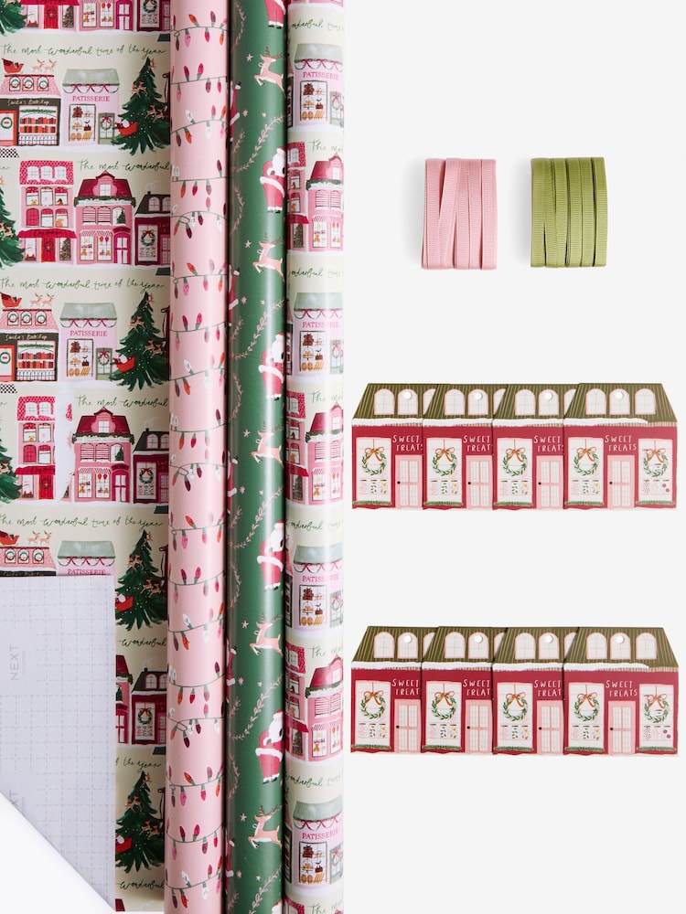Pink Santas Patisserie Set of 3, 3m Christmas Wrapping Paper - Image 3 of 3 Pink Santas Patisserie Set of 3, 3m Christmas Wrapping Paper - Image 3 of 3