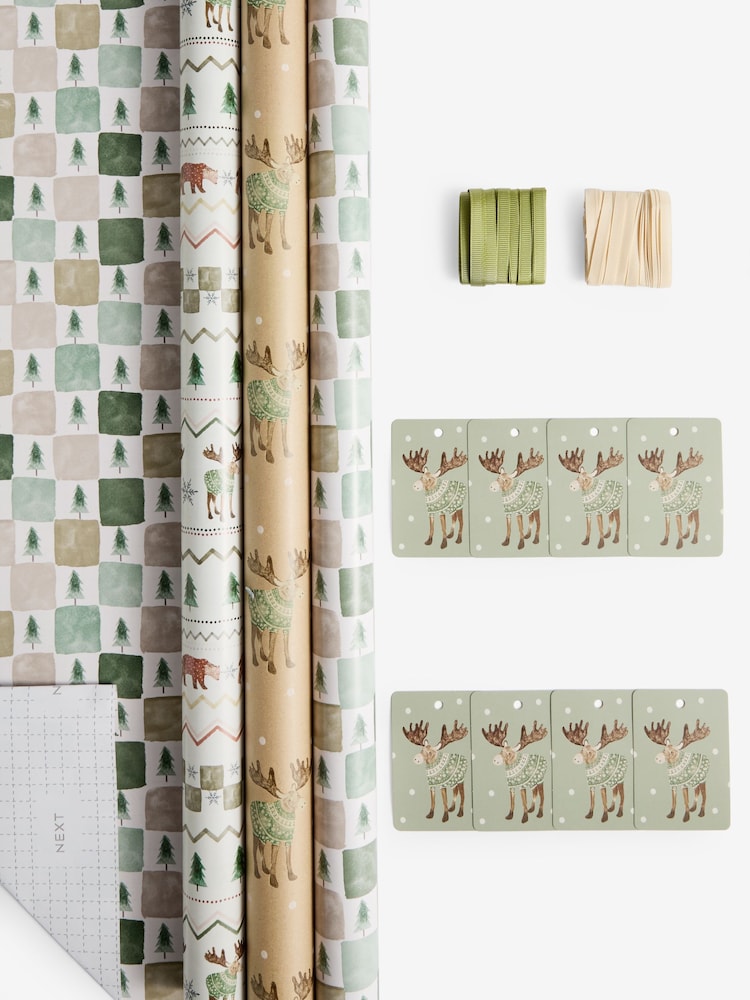 Natural / Green Woodland Set of 3, 3m Christmas Wrapping Paper - Image 3 of 3