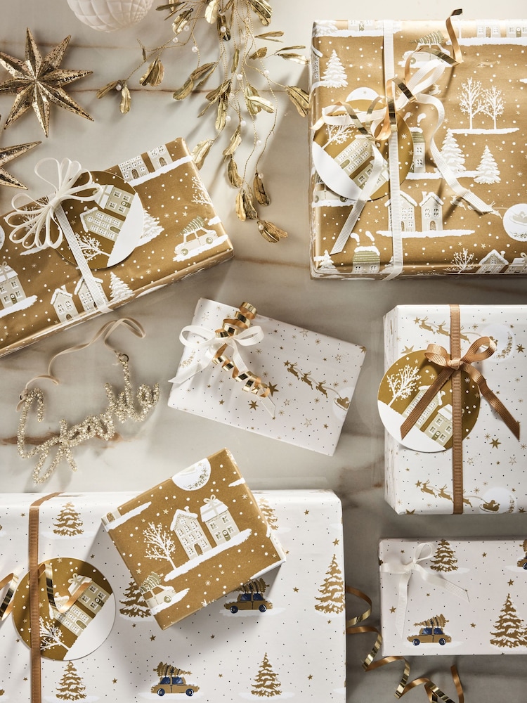 Gold Houses Set of 3, 3m Christmas Wrapping Papers - Image 1 of 3 Gold Houses Set of 3, 3m Christmas Wrapping Papers - Image 1 of 3