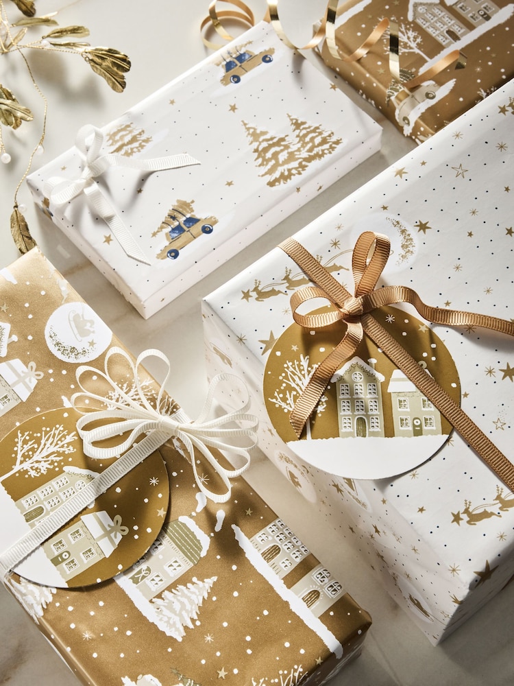 Gold Houses Set of 3, 3m Christmas Wrapping Papers - Image 2 of 3 Gold Houses Set of 3, 3m Christmas Wrapping Papers - Image 2 of 3