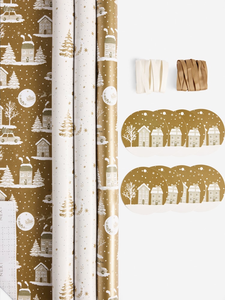 Gold Houses Set of 3, 3m Christmas Wrapping Papers - Image 3 of 3 Gold Houses Set of 3, 3m Christmas Wrapping Papers - Image 3 of 3