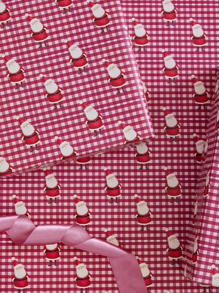 Red Gingham Santa Standard Width, 15m Christmas Wrapping Papers - Image 2 of 5