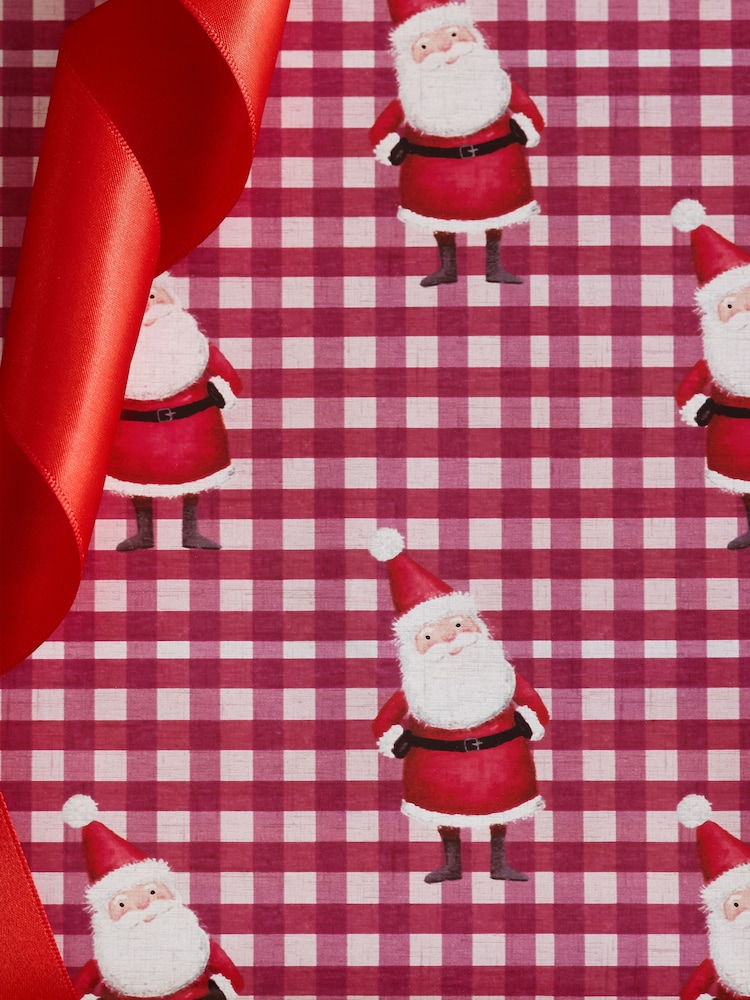 Red Gingham Santa Standard Width, 15m Christmas Wrapping Papers - Image 4 of 4
