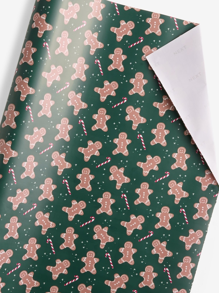 Green Gingerbread Man Standard Width, 15m Christmas Wrapping Papers - Image 2 of 4