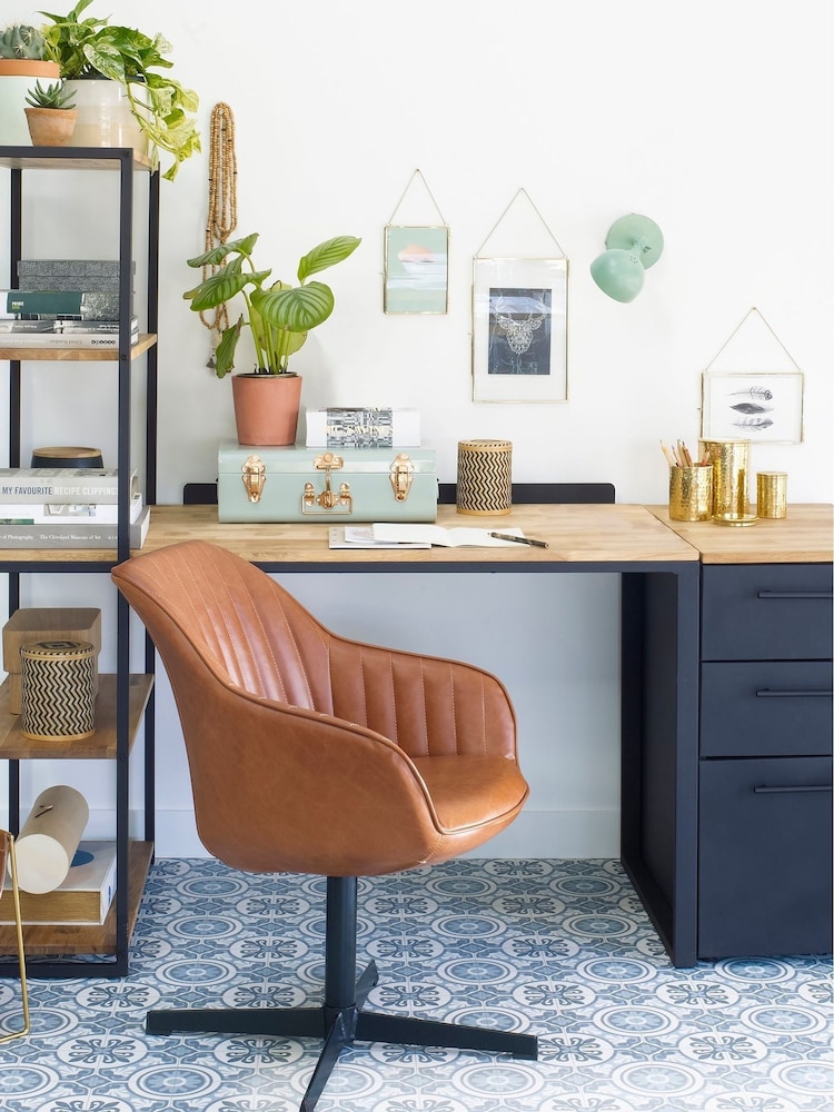 La Redoute Intérieurs Oak Black Hiba Oak & Metal Bookcase Desk - Image 1 of 6