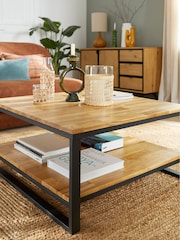 La Redoute Intérieurs Natural Hiba Industrial Square Oak & Steel Coffee Table - Image 1 of 4