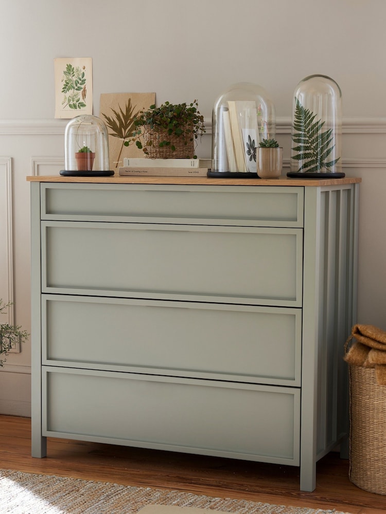 La Redoute Intérieurs Light Khaki Green Eugène Pine Chest of 4 Drawers - Image 1 of 6