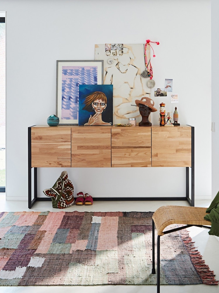 La Redoute Intérieurs Oak Hiba Solid Sideboard in Steel Metal - Image 1 of 6