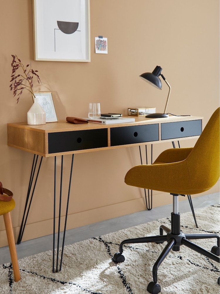 La Redoute Intérieurs Black Wood Biface 3-Drawer Desk - Image 1 of 4