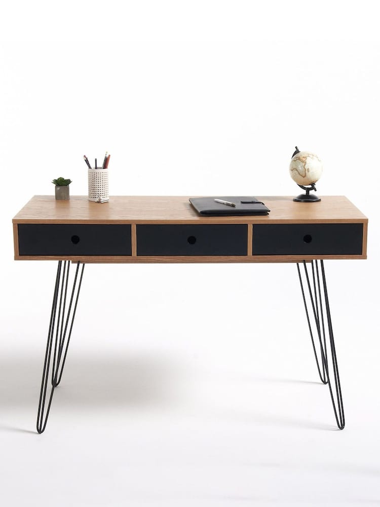 La Redoute Intérieurs Black Wood Biface 3-Drawer Desk - Image 2 of 4