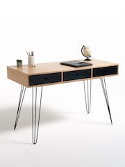 La Redoute Intérieurs Black Wood Biface 3-Drawer Desk - Image 3 of 4