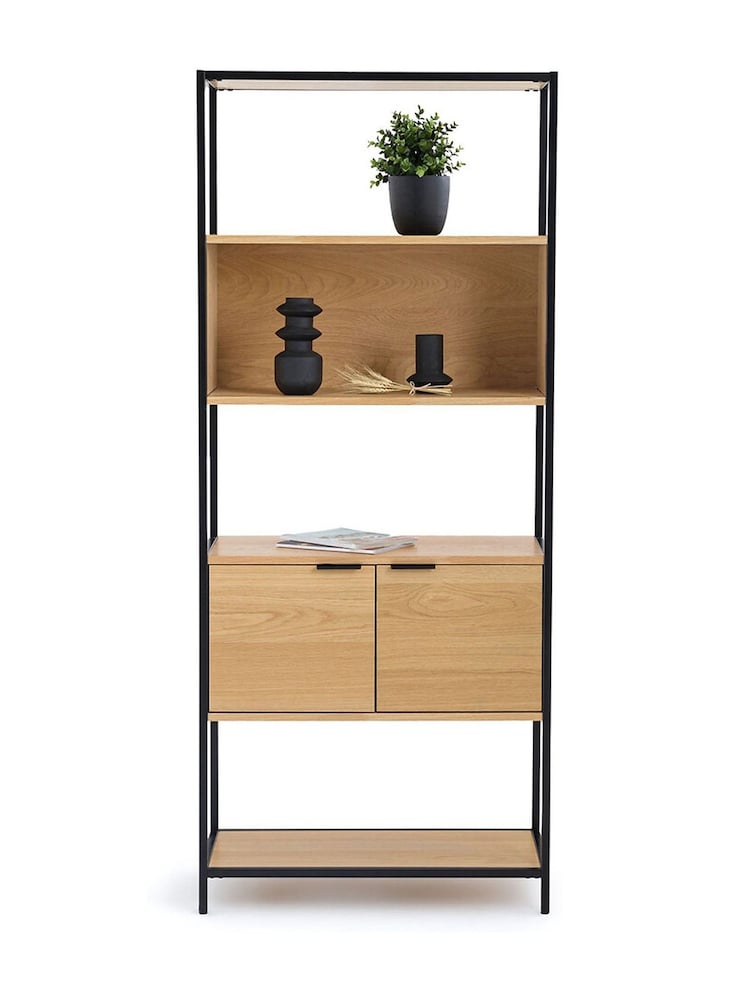 La Redoute Intérieurs Natural Volga Wood  Metal Modular Shelving Unit with 1 Compartment and 2 Doors - Image 1 of 5