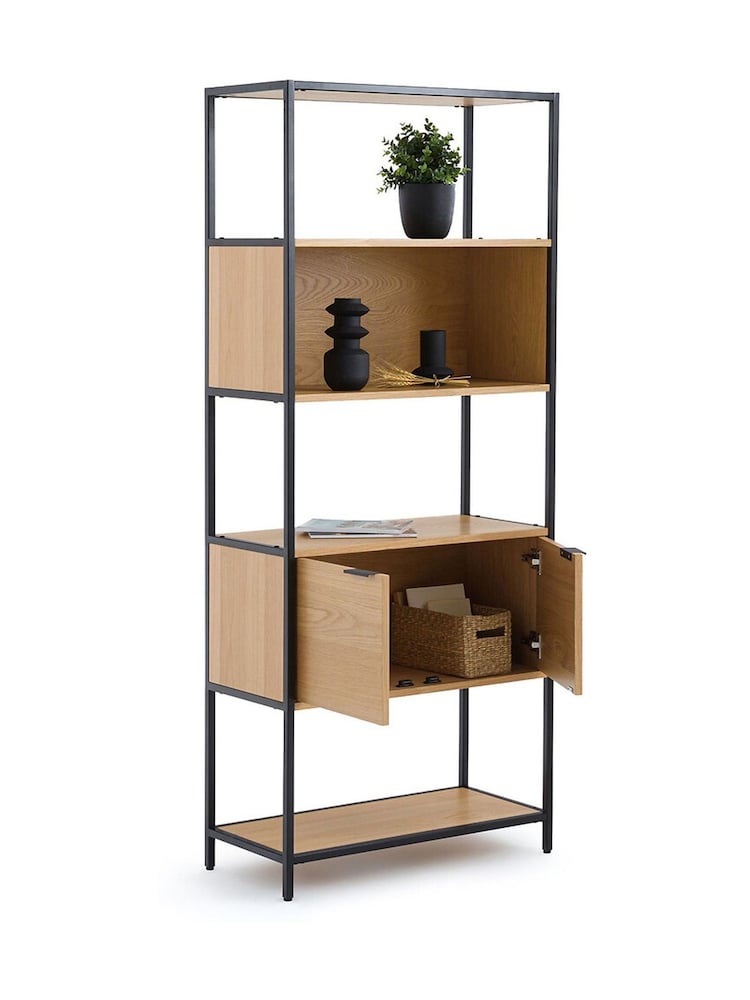 La Redoute Intérieurs Natural Volga Wood  Metal Modular Shelving Unit with 1 Compartment and 2 Doors - Image 2 of 5