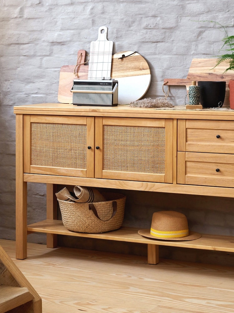 La Redoute Intérieurs Natural Gabin Pine & Rattan Sideboard - Image 1 of 5