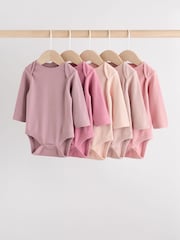 Pink Baby Long Sleeve Bodysuits 5 Pack - Image 1 of 15