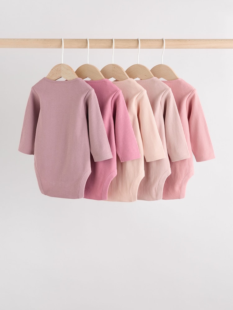 Pink Baby Long Sleeve Bodysuits 5 Pack - Image 2 of 15