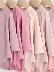 Pink Baby Long Sleeve Bodysuits 5 Pack - Image 9 of 15