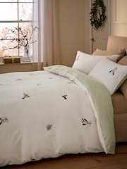 Green Foliage Christmas Brushed Embroidery Duvet Cover and Pillowcase Set - Image 1 of 5