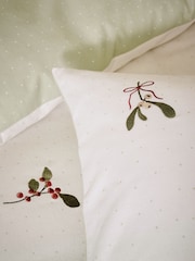 Green Foliage Christmas Brushed Embroidery Duvet Cover and Pillowcase Set - Image 3 of 5