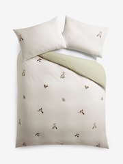 Green Foliage Christmas Brushed Embroidery Duvet Cover and Pillowcase Set - Image 5 of 5