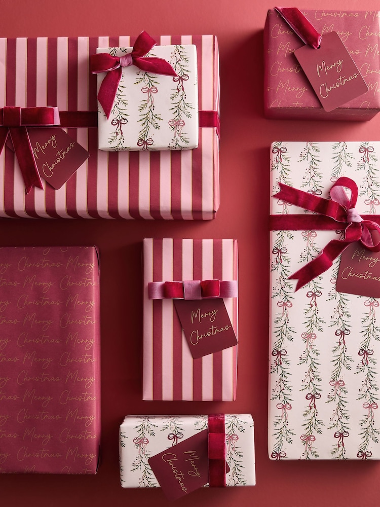 Burgundy Foliage Luxury Set of 3, 3m Christmas Wrapping Papers - Image 1 of 4 Burgundy Foliage Luxury Set of 3, 3m Christmas Wrapping Papers - Image 1 of 4