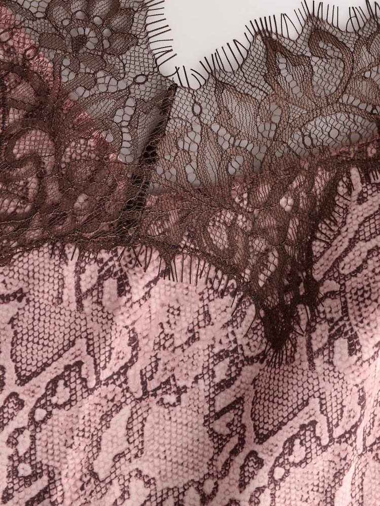 Neutral Snake Print Lace Trim Cami Top - Image 7 of 8