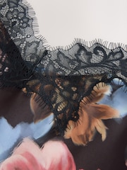 Black Floral Print Lace Trim Cami Top - Image 8 of 9
