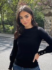 Lipsy Black Scallop Detail Long Sleeve Knitted Jumper - Image 3 of 7